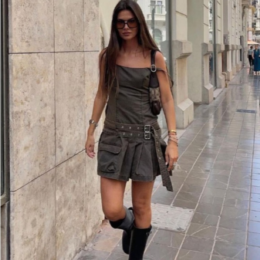 Zara Waxed Mini Dress in Brown